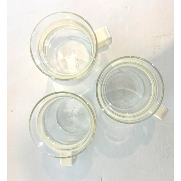 Set of 3 Vintage Bodum Bistro White Handle Clear Glass Expresso Coffee Glasses - Picture 6 of 7